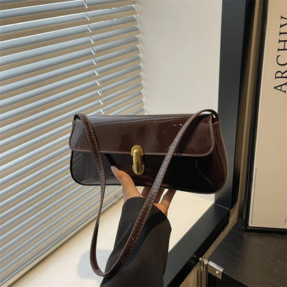 Fashion ladies shiny crossbody bag stylish elegant shoulder bag wine red small underarm bag versatile solid color clutch bag