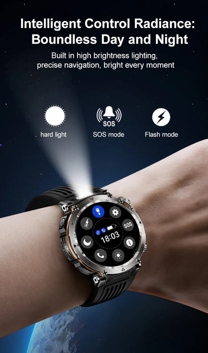DAORKOW 2026 New Model 10ATM Waterproof 600mAh Smartwatch Compass LED Flashlight Bluetooth Call Outdoor Sports Smartwatch