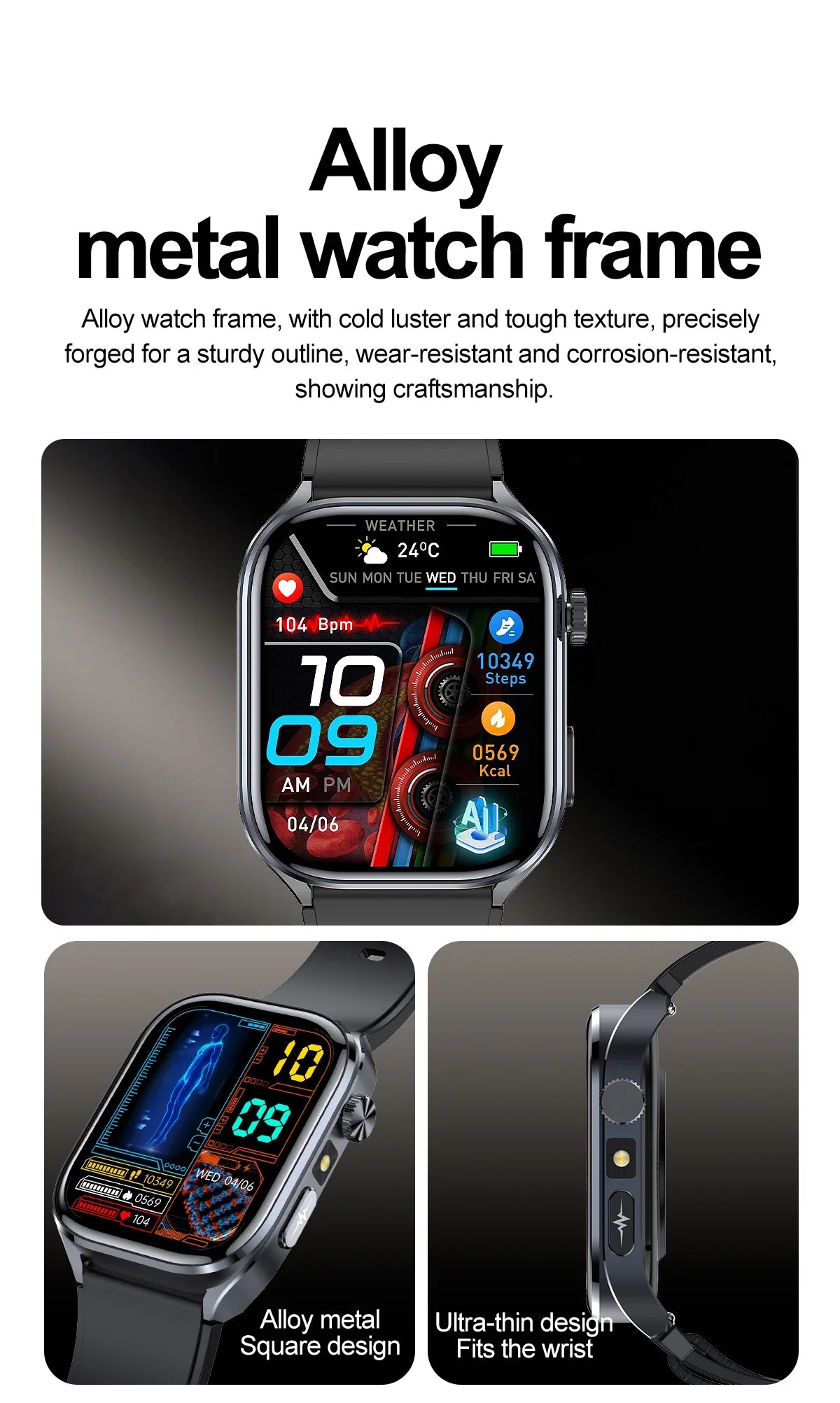 2026New ECG+PPG Clock Health Trackr 2.0 inch Uric Acid Blood lipids Pressure Smart Watch Body Analysis Voice call Smartwatch Men