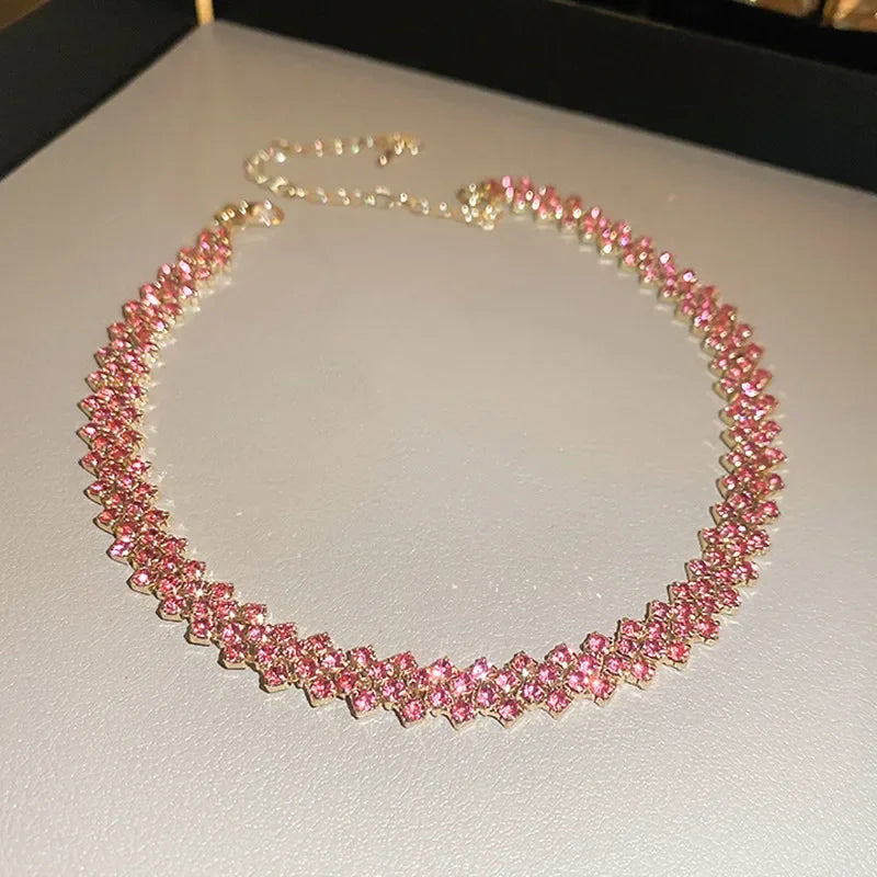 FYUAN Fashion Red Green Blue Colourful Rhinestone Choker Necklaces for Women Geometric Crystal Necklaces Party Weddings Jewelry