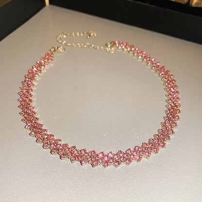 FYUAN Fashion Red Green Blue Colourful Rhinestone Choker Necklaces for Women Geometric Crystal Necklaces Party Weddings Jewelry