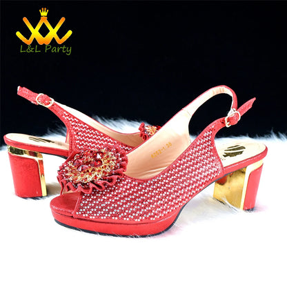 2024 Special New Arrivals Italian Women Shoes and Bag to Match in Green Color with Platform Shinning Crystal Sandal for Wedding