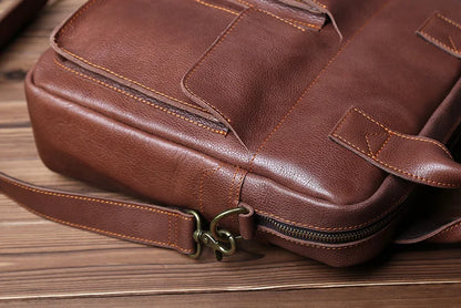 NZPJ New Retro Leather Men's Handbag Top Layer Cowhide Vertical Single Shoulder Messenger Bag Postman Briefcase Computer Bag
