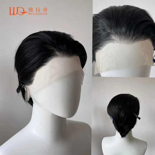 Black Lace Front Wig for Men Frontal Lace Heat Resistant Fiber with High Quality Synthetic Wig in 8inch Cosplay Use
