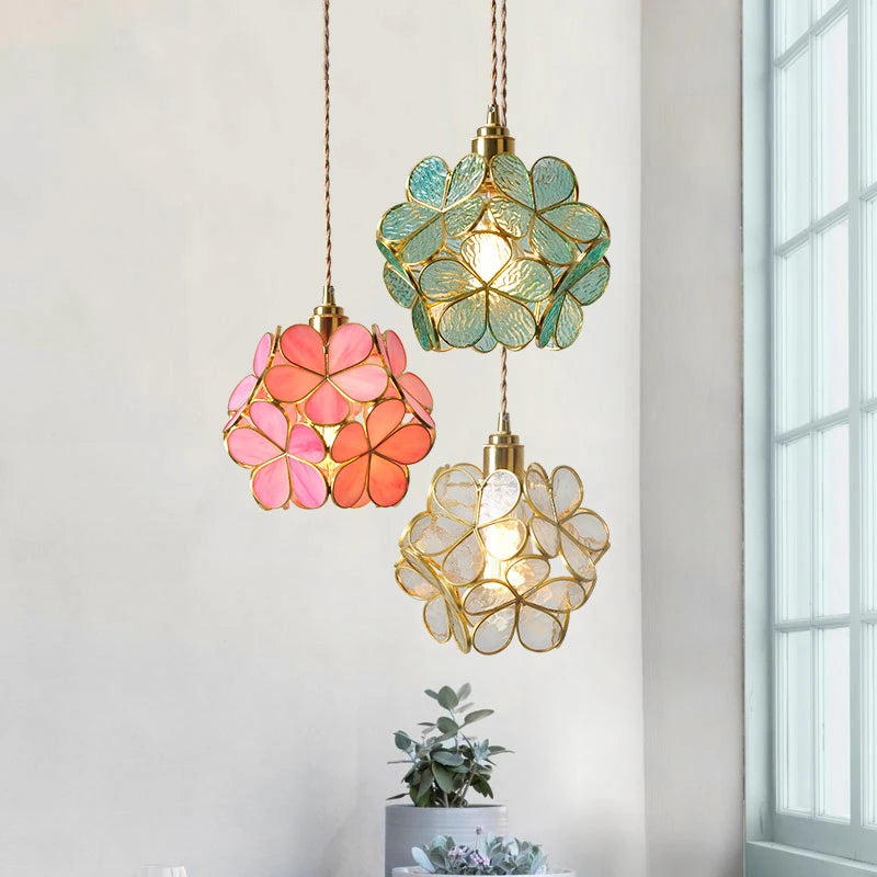 Modern Glass Pendant Lights for Restaurant Cafe Decoration Hanging Lamp Ceiling Chandeliers Nordic Flower Lighting Hotel Decor