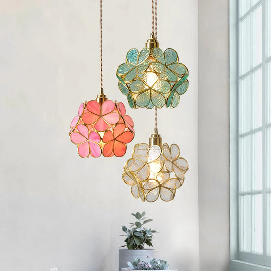 Modern Glass Pendant Lights for Restaurant Cafe Decoration Hanging Lamp Ceiling Chandeliers Nordic Flower Lighting Hotel Decor