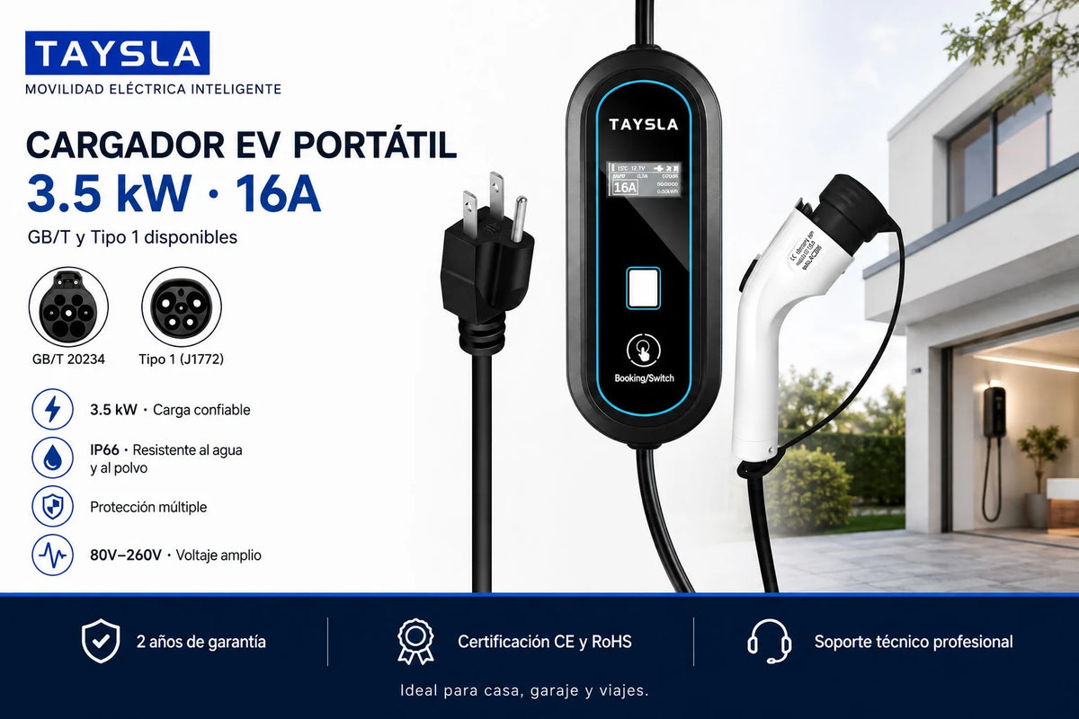 TAYSLA 3.5KW 16A Portable EV Charger NEMA 5-15 Plug TYPE1 SAE J1772 TYPE2 GB/T Electric Car Charger for BYD Geely EX2 Changan