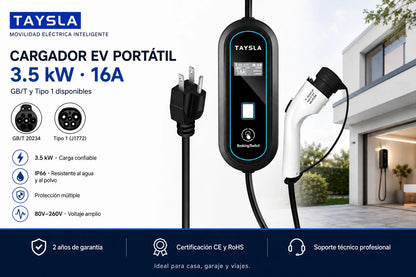 TAYSLA 3.5KW 16A Portable EV Charger NEMA 5-15 Plug TYPE1 SAE J1772 TYPE2 GB/T Electric Car Charger for BYD Geely EX2 Changan