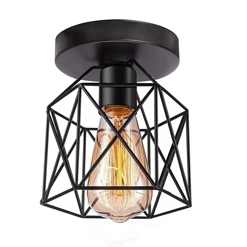 E27 Retro Ceiling Lamps Black Industrial Light Fixture Vintage Semi Flush Mount Ceiling Lights Porch Hallway Stairway Mini Metal