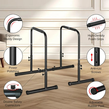 Adjustable Height Parallel Push Up Stand, Parallel Bar Station for Strength Training, Heavy Duty Steel Dip Stand Station, Home