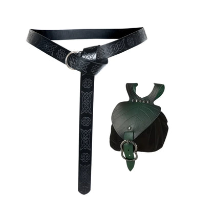Medieval Waist Bag Retro PU Leather Elf Leaf Copper Coin Waist Bag Belt Accessories Renaissance Dress Belt Waist Bag Props