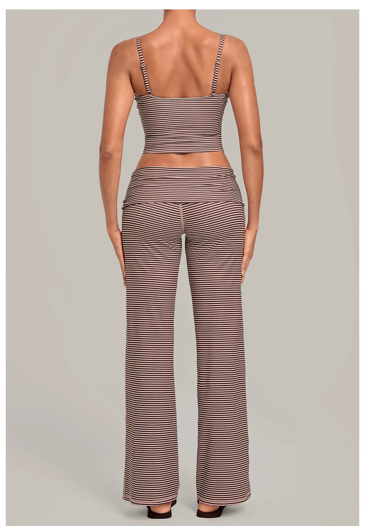 2PCS Stripes And Polka Dots Yoga Suit Women Tracksuits Sports Outfits Gym Clothes Breathable Sports Bra Fitness Flared Pants Set