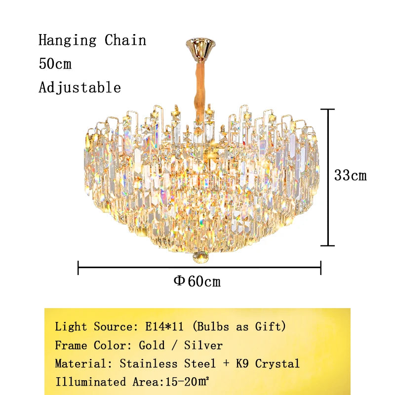 Modern Crystal Pendant Luxury Ceiling Chandelier LED Hanging Lamp for Living Dining Room Bedroom Home Decor Gold Luster Lighting