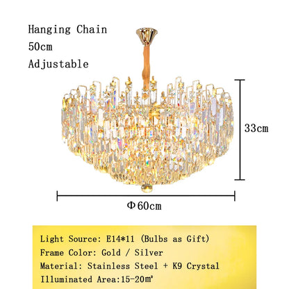 Modern Crystal Pendant Luxury Ceiling Chandelier LED Hanging Lamp for Living Dining Room Bedroom Home Decor Gold Luster Lighting