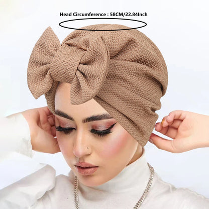 New Women Bow Knotted Turban Indian Hat Muslim Hijab Bonnet Hair Loss Headscarf Chemo Cap Headwear Bandanas Turbante Mujer