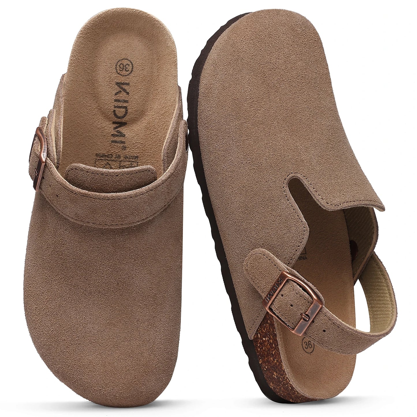 Kidmi New Cow Suede Women's Potato Shoes With Adjustable Strap Cork Insole Mules Outdoor Unisex Clogs Slippers With Arch Support