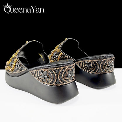 Queena Yan High Quality 2025 Newst Hot Selling Open Toe Slingback Sandals with Bag Set in Green Color For Women Wedding Party
