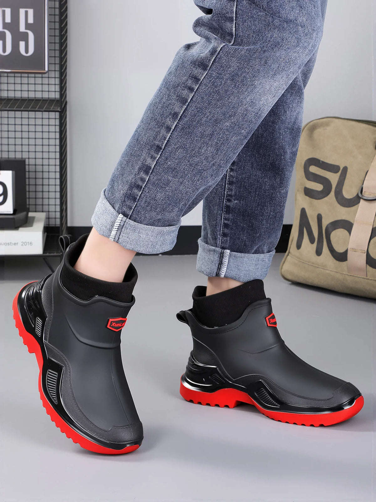 Men Women Winter Waterproof Rain Boots Fleece Warm Snow Sock Cuff Anti Slip Ankle Boots Outdoor Work Garden Shoes Size 36-46