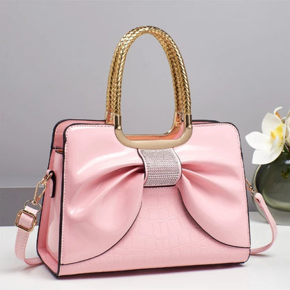 2025 New Women Luxury Designer Glossy Leather Evening Handbags Ladies Crossbody Shoulder Bag Fashion Diamond Bow Totes Bags