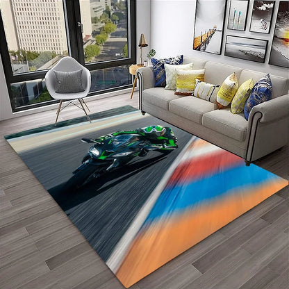 Off Road Motorcycle Racing Moto Carpet Rug for Home Living Room Bedroom Sofa Doormat Decor,Kid Play Area Rug Non-slip Floor Mat