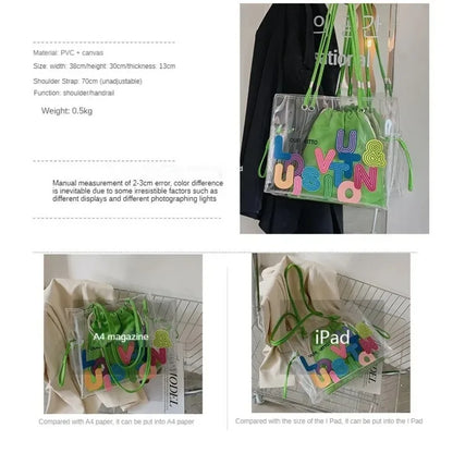 New FashionTransparent Tote Bag for Women Large Capacity Jelly Shoulder Handbag Versatile Casual Crossbody Bag for Spring Summer