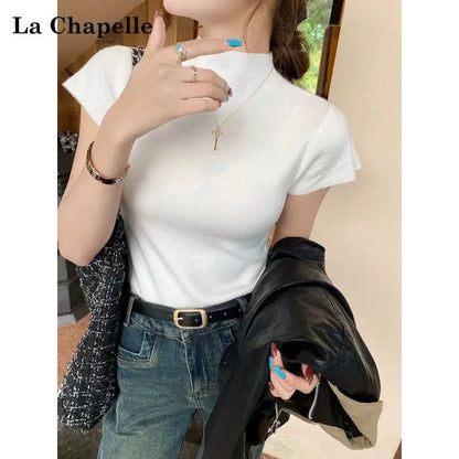 2026 Basic Turtleneck Solid Thin Summer Pullover Women Female Knitted Sweater Slim Short Sleeve Bodycon Sweater