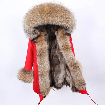 Maomaokong 2026 New Natural Fur Lining Real Fur Coat Winter Jacket Women Raccoon Fur Collar Warm Thick Parkas Female Clothing