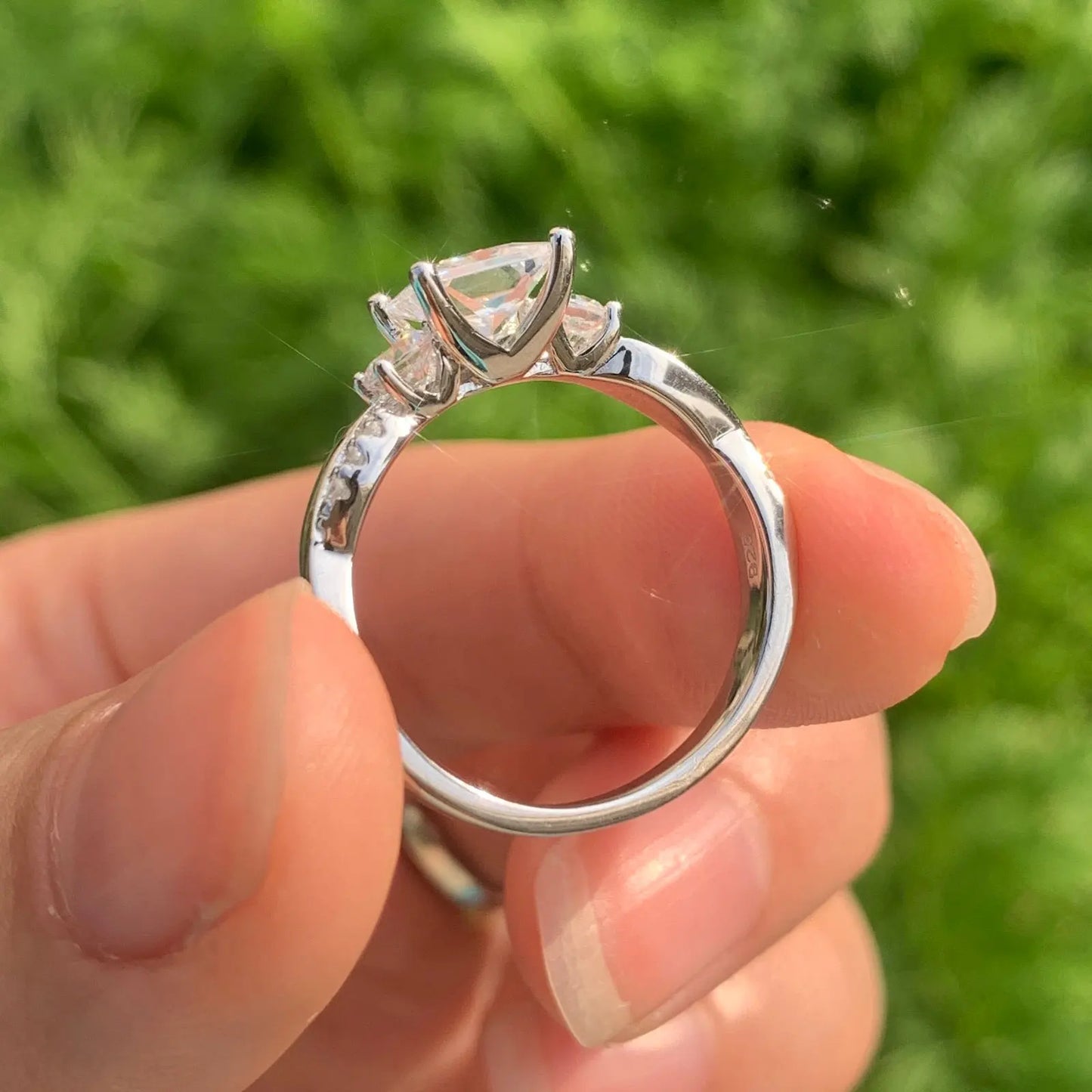 Newshe 925 Sterling Silver Moissanite/Zircons Princess Cut Eternity Engagement Rings Twist Wedding Band Bridal Sets