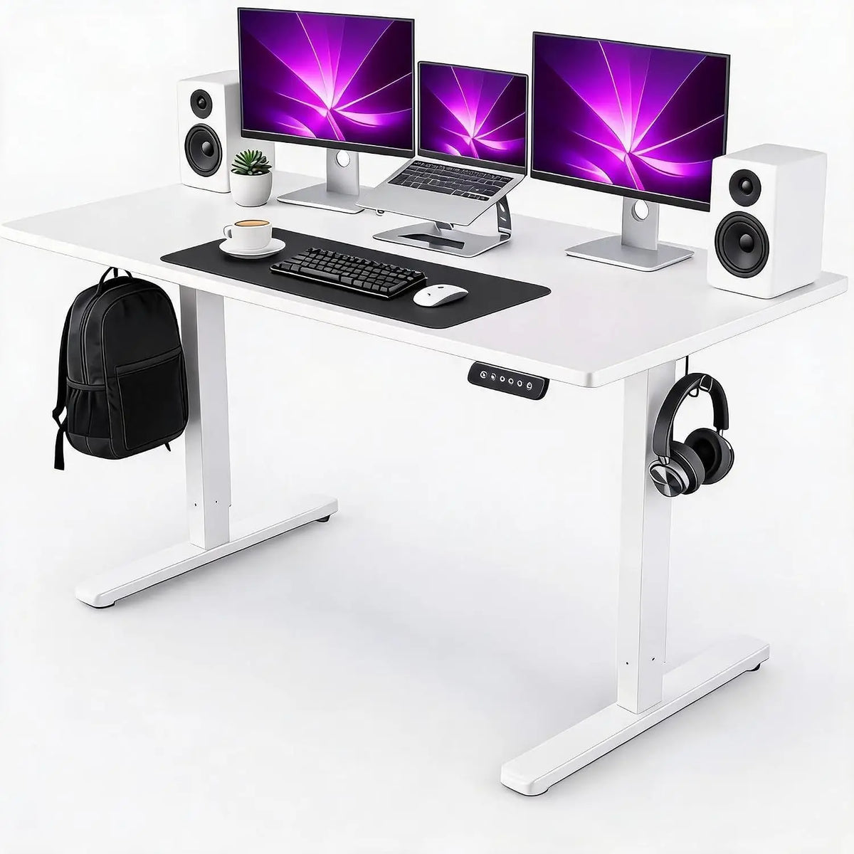 55" x 27" Electric Standing Desk, Height Adjustable Sit Stand Desk with Memory Presets, Ergonomic Workstation with Cable Management, Computer Desk for Home Office, White