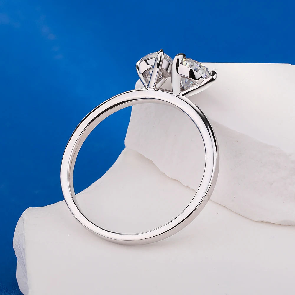 1.5cttw Double Pear Cut Moissanite Diamond Ring for Women Two Stone Toi Et Moi Wedding Bands 925 Silver 18k Gold Plated Jewelry