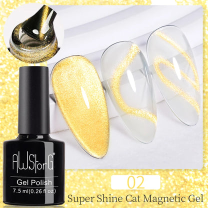 AWStorG 7.5ml Light Color Cat Eye Gel Nail Polish Pink Semi Permanent Glitter Magnetic Gel Soak Off UV LED Varnish Nail Art