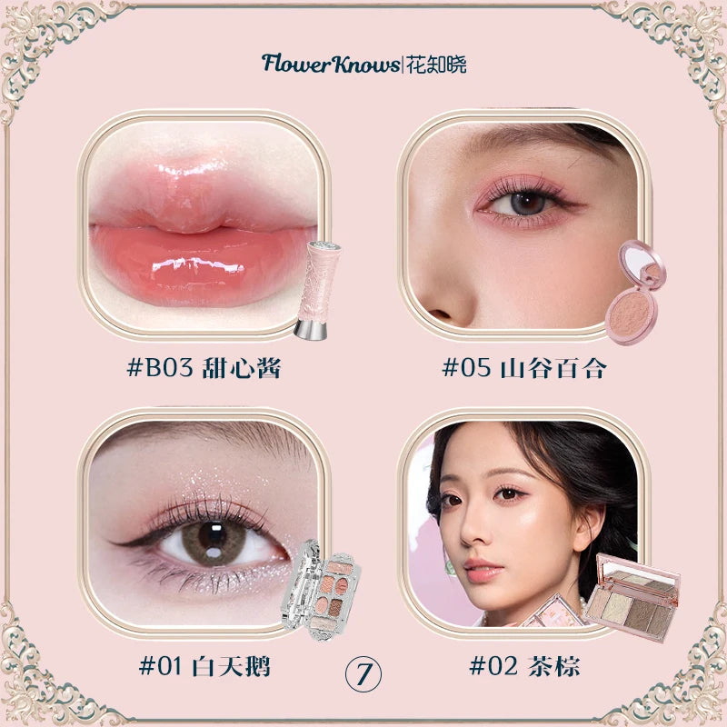 Flower Knowledge Swan Ballet Eyeshadow Lip Glaze Angel Lipstick Midsummer Night Blush Grooming Plate Set
