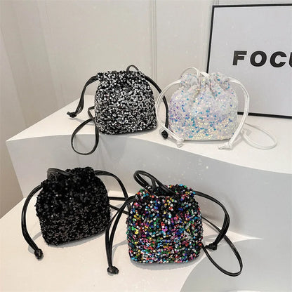 Shiny Sequin Drawstring Shoulder Bags for Women, Mini Crossbody Purse ,Sparkly Evening Handbag Suitable for Party Night Out