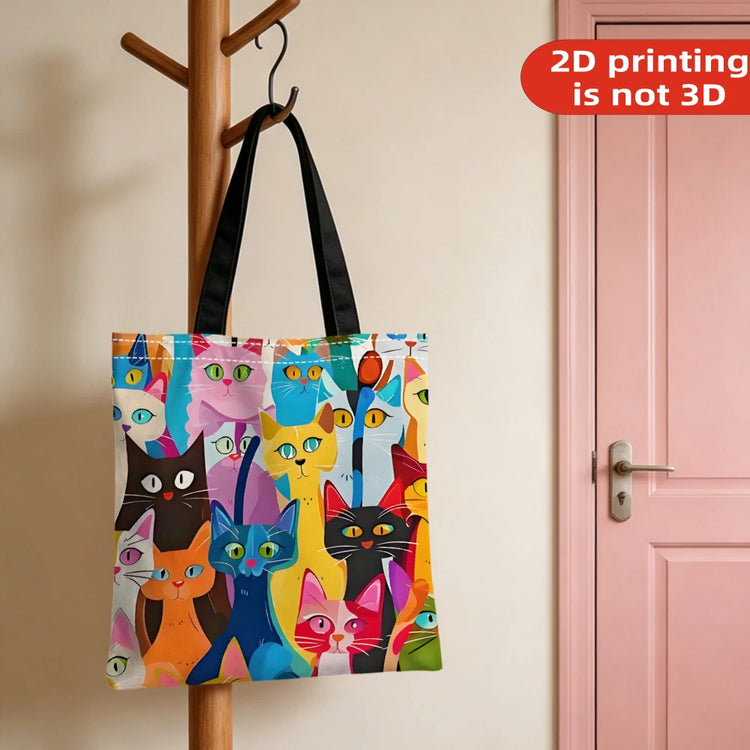 Colorful Kitten Printed Casual Handbag, Reusable Fashionable Backpack, Multifunctional Handbag, Printed Shopping Bag 40x40cm