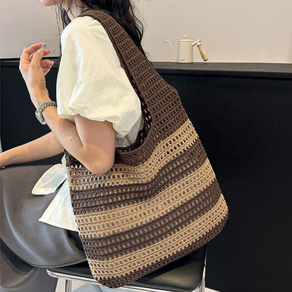 Wool Plush Woven Women Shoulder Bags Ladies Stripe Designer Knitted Braid Handbags Tote Summer Beach Shopper Purses