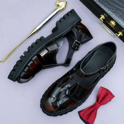 4.5Cm Thick Sole Heightening Sandals Men's Glossy Cowhide Buckle Business Casual British Genuine Leather Summer Sandals for Men