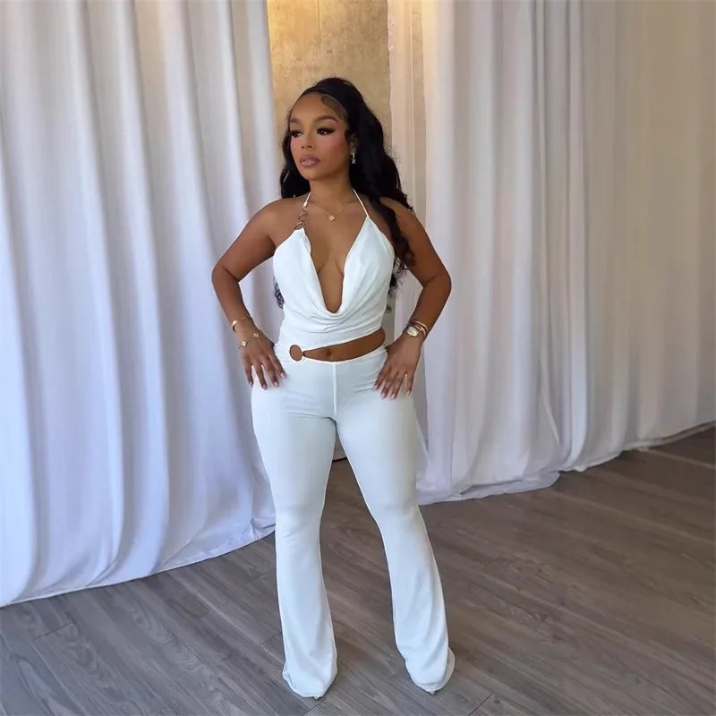 Doyerl Halter V-neck Backless One Piece Jumpsuit Women Sexy Hollow Out Sleeveless Night Club Outfits Birthday Rompers Overalls