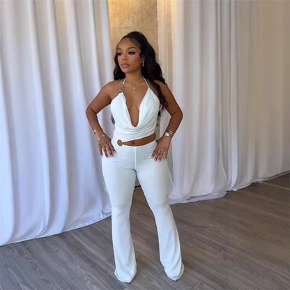 Doyerl Halter V-neck Backless One Piece Jumpsuit Women Sexy Hollow Out Sleeveless Night Club Outfits Birthday Rompers Overalls
