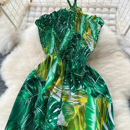 2024 New Summer Sexy Bohemian Leaf Print Jumpsuits Women Sleeveless Sexy Long Jumpsuit Mujer Casual Holiday Beach Rompers
