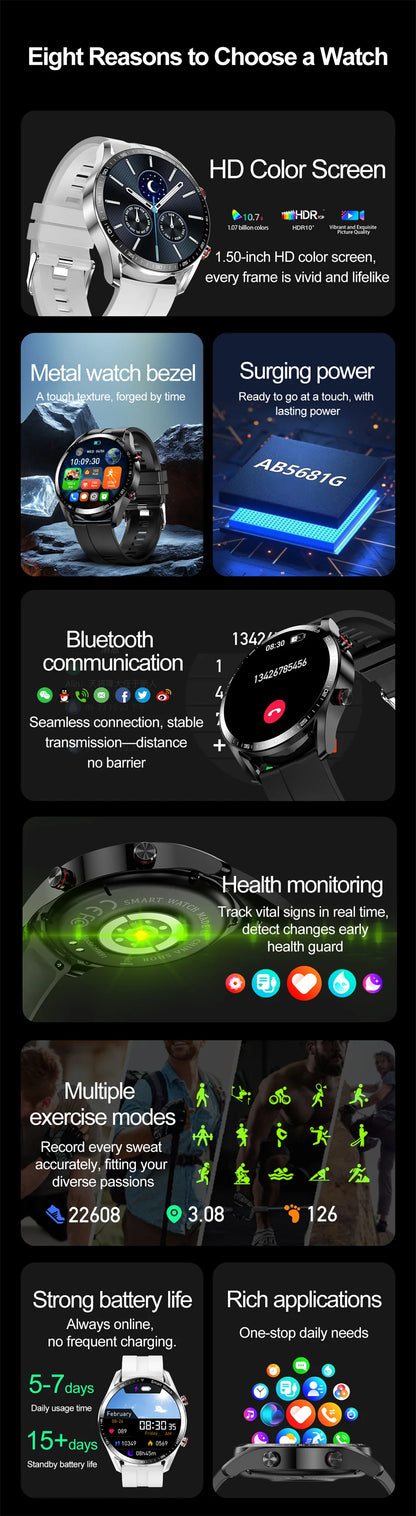 2025 New Business Smart Watch Men Bluetooth Call 1.53-inch AMOLED HD Display Multi-Sport Modes Heart Rate Monitor Smartwatch Man