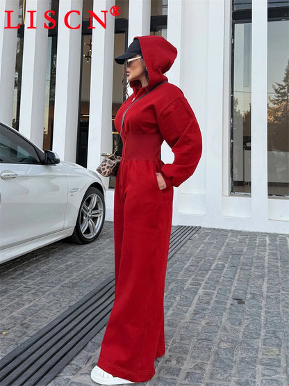 5 Bulk Items Wholesale Lots Rompers Womens Jumpsuits Long Sleeve Hooded Slim Solid Casual Y2k Clothing Street K16131