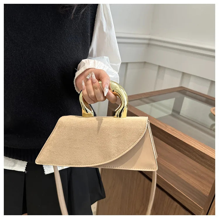 French Style Light Luxury Large Capacity, New Minimalist Design Casual Metal Hand-held Shoulder Crossbody Bags for Women