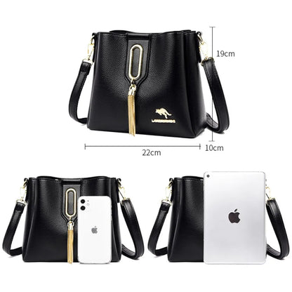 Luxury Hand bags For Women High Quality Pu Leather Three layers Ladies Shoulder Crossbody Bag Bucket Tassel Commuting Sac A Main