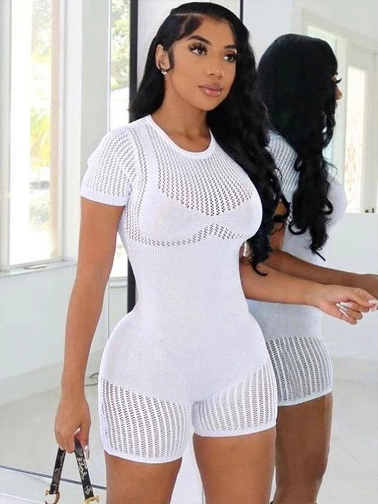 Women's Sexy Fishnet Playsuit Hollow Out See Through Bodycon Sexy Slim Fit Stretchy Romber For Club Party Street Outfit