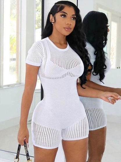 Women's Sexy Fishnet Playsuit Hollow Out See Through Bodycon Sexy Slim Fit Stretchy Romber For Club Party Street Outfit