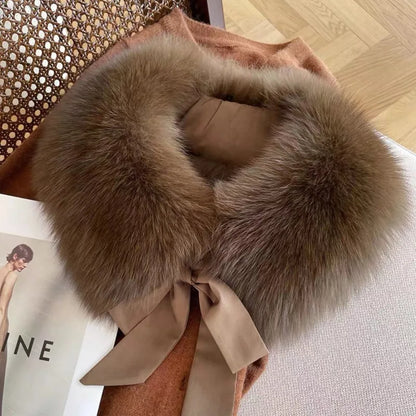 Winter Warm Fox Fur Collar Female Real Fur Collar Fashion Fluffy Clothing Accessories Collar Women Luxury Fur Scarf With Ribbons