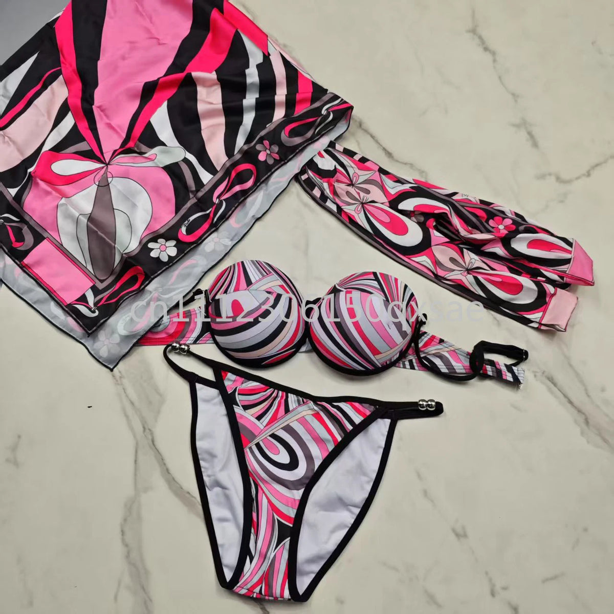 Classic Design Women's Headband Swimsuits with Letter Signature Logo Designer Brand Lady Sexy Scarf Swimsuits Beachwear