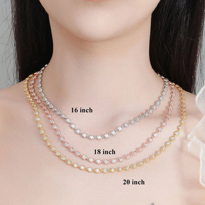EWYA Round Bubble Full 3mm 0.1CT D Color Moissanite Tennis Chain for Women 925 Silver GRA Certified 16 18 20 inch Bezel Necklace