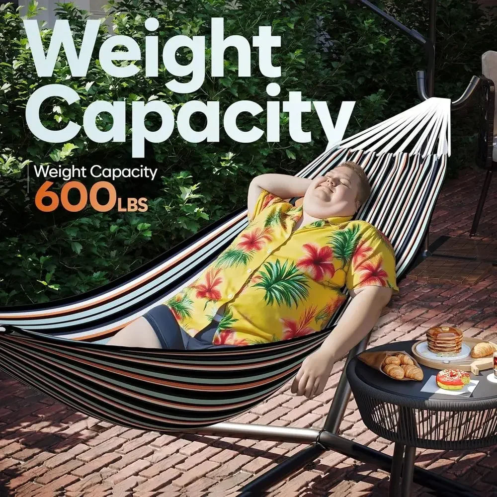Portable 600lbs Capacity Outdoor Hammock with Stand and Carrying Bag for Two, Easy Setup