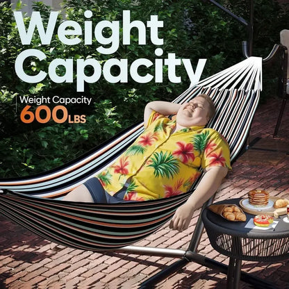 Portable 600lbs Capacity Outdoor Hammock with Stand and Carrying Bag for Two, Easy Setup